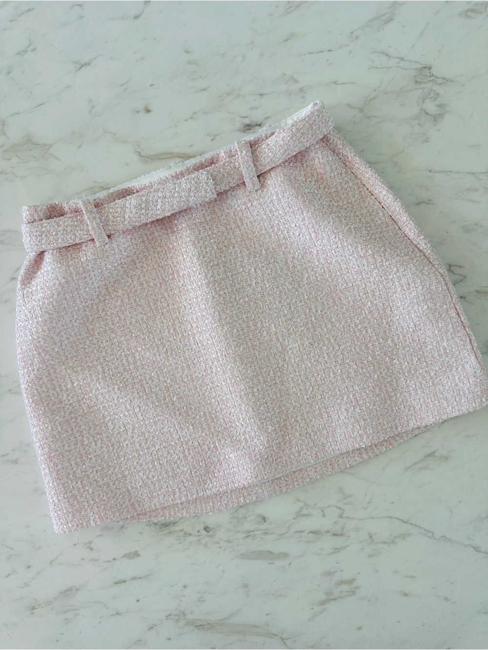 Meshki Mercer Tweed Mini Skirt Size XXS in Fairy Floss Pink